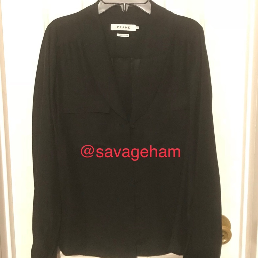Frame Shawl collar long sleeve silk blouse